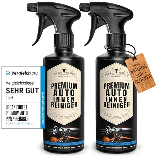 URBAN Forest Cockpitreiniger - Premium Innenreiniger für Auto mit Matteffect (2 x 500ml) - Hochwertiger Cockpitreiniger für die professionelle Pflege von Kunststoff und Leder im Auto. Mit Avocado-Öl veredelt, reinigt und pflegt er sanft, sorgt für neuen Glanz und hinterlässt einen angenehmen Duft.