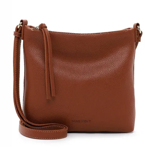 SURI FREY Umhängetasche Orry - Elegante Umhängetasche in Darkcognac mit goldfarbenen Akzenten, abnehmbaren Schulterriemen und geräumigem Hauptfach. Ideal für modische Frauen, die Stil und Funktionalität schätzen.
