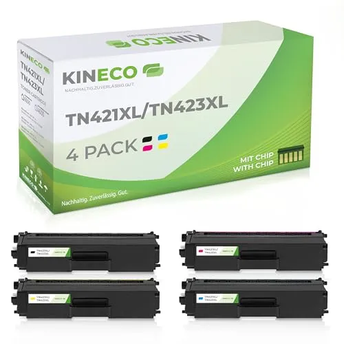 Kineco 4X XL Toner Multipack für Brother Drucker - Hochleistungs-Toner für Brother MFC-L8690CDW & MFC-L8900CDW. Enthält 4 Toner mit Chip und Füllstandsanzeige. Hohe Reichweite: Schwarz 6500 Seiten, CMY je 4000 Seiten. Ideal für professionelle Druckqualität.