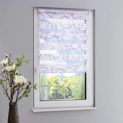 GARESA Doppelrollo Swing - Lichtschutz ohne Bohren - Doppelrollo für Fenster, freihängend und Klemmfix mit dekorativem, beidseitig bedrucktem Design in weiß-grau-fuchsia. Optimaler Sicht- und Blendschutz bei Tageslicht.