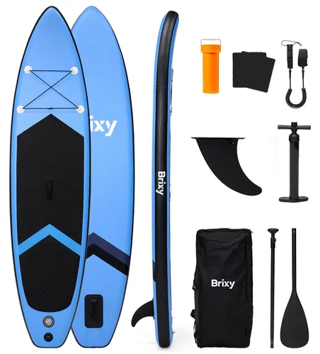 Brixy SUP Board – Aufblasbares Paddle Board Komplettset – 305 cm – Max. 150 kg – Blau - Entdecke die Freiheit auf dem Wasser mit dem Brixy SUP Board! Dieses 305 cm lange, stabile Board bietet eine Tragkraft von bis zu 150 kg und ist ideal für Einsteiger und Fortgeschrittene. Perfekt für unvergessliche Abenteuer auf Seen und Flüssen.
