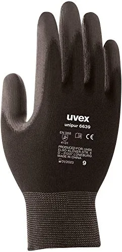 Paar uvex unipur 6639 Arbeitshandschuhe - Schutz-Handschuhe für die Arbeit - EN 388 - Schwarz/Grau - 08/M 10