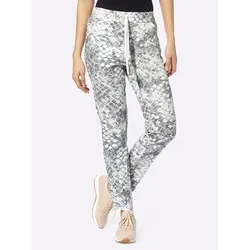 Webhose HEINE, Damen, Gr. 38, Normalgrößen, grau (hellgrau, weiß, bedruckt), 65% Baumwolle, 32% Polyester, 3% Elasthan, gemustert, 7/8-Länge, Hosen