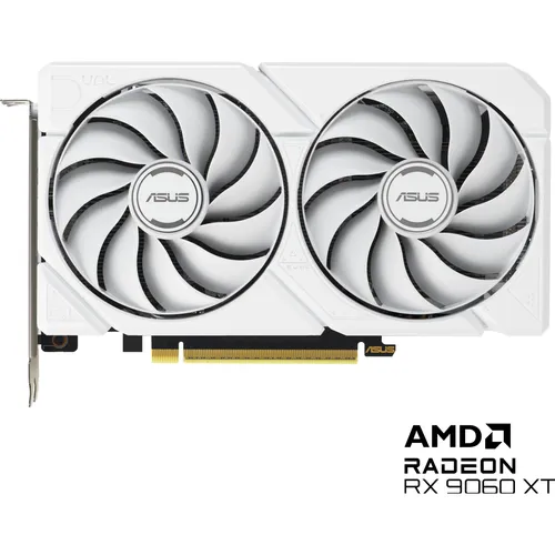 ASUS Radeon RX 9060 XT DUAL White - 16GB GDDR6 RAM - Grafikkarte, leistungsstarke thermische Performance mit 0dB-Technologie für leisen Betrieb und Dual BIOS für individuelle Anpassungen, ideal für kompakte Gaming-Systeme.