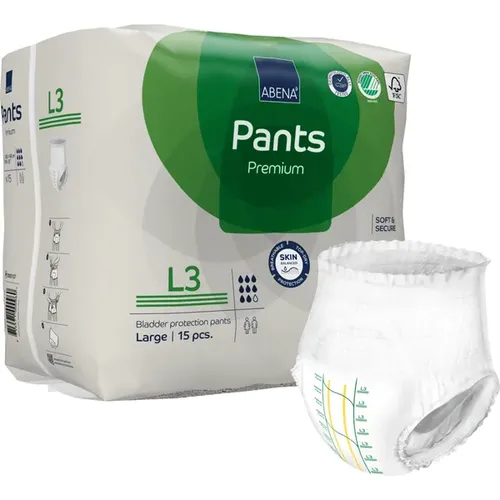 Abena Inkontinenz-Pants Premium L3, Einweg, Größe L (100-140cm) - Saugstarke Einweghose für schwere Harninkontinenz, ideal für aktive Nutzer. Mit Nässeindikator und 360° Auslaufschutz für bis zu 8 Stunden, bietet sie hohen Tragekomfort und diskrete Sicherheit.
