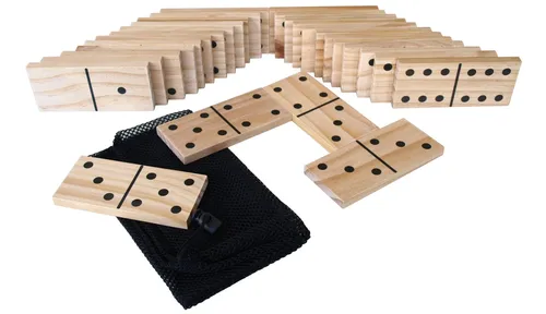 Jumbo-Domino mit 28 Teilen - Großformat - Erlebe das traditionelle chinesische Spiel im XXL-Format! 28 große Domino-Steine aus FSC-zertifiziertem Holz, ideal für spannende Spielabende. Inklusive Anleitung und praktischer Netztasche.