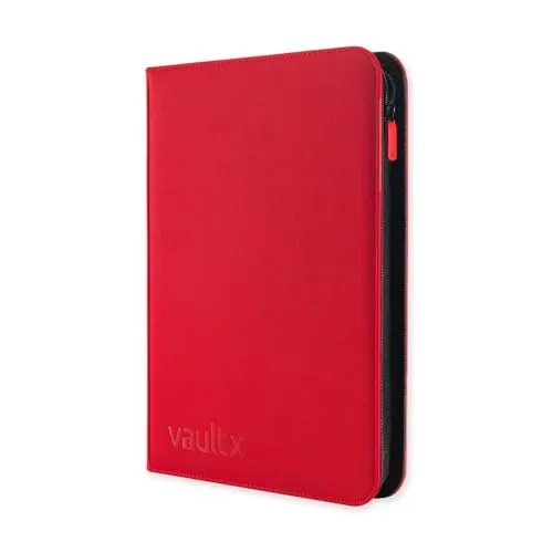 Vault X 9-Taschen-Trading-Kartenordner mit Reißverschluss, 360 Karten, Premium Exo-Tec-Albummaterial, 20 seitlich ladbare Seiten, Sammelordner für Sammelkartenspiele, Sportkarten, TCG (Rot)