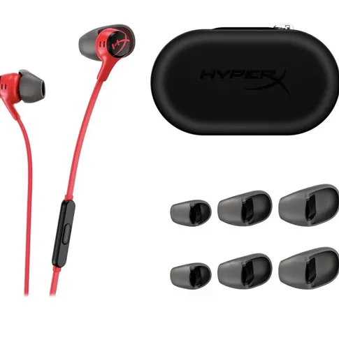 HyperX Cloud Earbuds II - Kabelgebundene Gaming-Ohrhörer mit 14-mm-Treibern, perfekter Tragekomfort dank 4 Ohrstöpsel-Größen und praktischem Hartschalenetui
