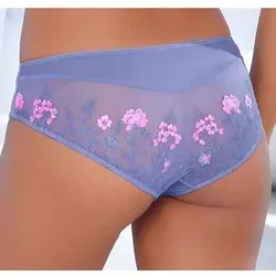 LASCANA Tanga Maria mit blumiger Stickereispitze blau 36/38