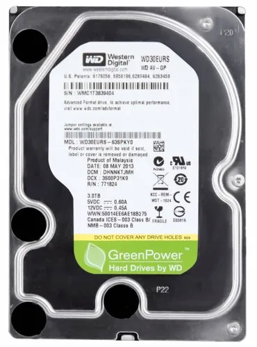 Western Digital 3TB Green WD30EURS SATA III 64MB 7200 RPM - Interne Festplatte mit 3TB Kapazität, ideal für Mediaserver und Digitalempfänger. Optimiert für energieeffizienten Dauerbetrieb mit bis zu 40% weniger Stromverbrauch.