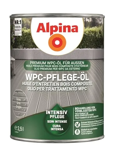 Alpina Holzöl WPC-Pflege-Öl 2,5 Liter - Grau - Holzöle für WPC-Böden, UV-Filter schützt vor Ausbleichen und Schmutz, sehr ergiebig mit bis zu 24 m² pro Liter, ideal für den Außenbereich.