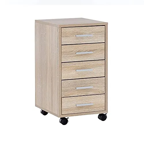 FineBuy Rollcontainer Holz mit Rollen 33x63x38cm - Praktischer Rollcontainer für Büros mit 5 geräumigen Schubladen, kratzfest und wasserabweisend durch Melaminharz. Ideal für platzsparende Aufbewahrung unter oder neben dem Schreibtisch.