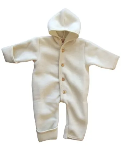 Engel-Natur Baby Overall mit Kapuze aus Bio Schurwoll-Fleece, Natur, Gr. 62/68 - Overalls für Baby-Jungen, warmer Strampler aus hochwertigem Bio Schurwoll-Fleece für optimale Wärme und Komfort.