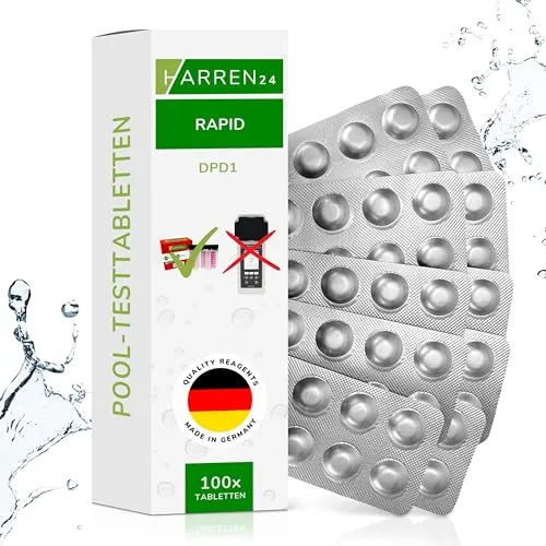 harren24 Rapid Testtabletten für Schütteltester, DPD 1 freies Chlor/DPD 4 Aktivsauerstoff/Phenol Red pH-Wert, 50x, 100x, 250x, 500x, Wassertester (DPD1 / 100 Tabletten)