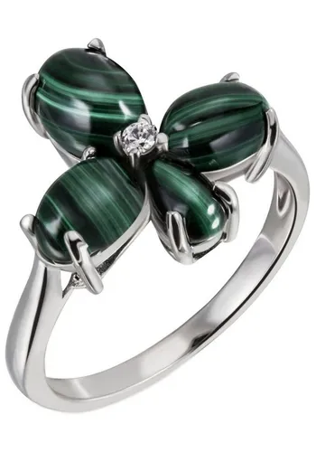 JOBO Silberring Ring Damenring Blume, 925 Silber mit Malachit und Zirkonia