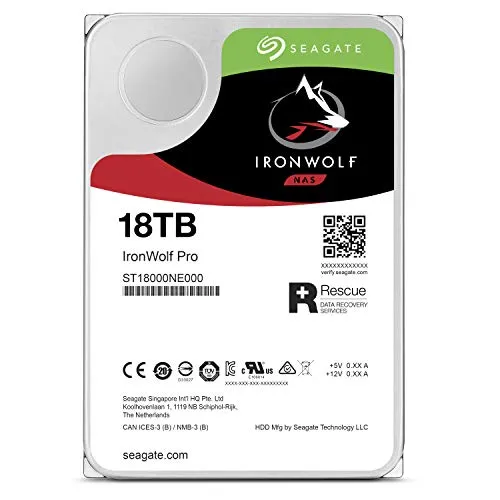 Seagate IronWolf Pro NAS ST18000NE000 - 18 TB interne Festplatte, 3.5 Zoll, SATA3 7200RPM, ideal für NAS-Systeme und hohe Datenlasten