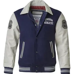 Cordon Sport Herren Lederjacke "Bronx" navy/beige L - Stilvolle Collegejacke von Cordon Sport in Dunkelblau und Beige. Mit hochwertigen Lederärmeln und exklusiver Verarbeitung für einen modischen Look im Alltag. Zwei praktische Taschen runden das Design ab.