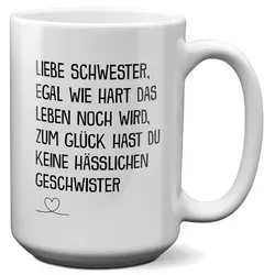 22Feels Tasse Schwester Geschenk Geburtstag Weihnachten Geschwister Mädchen Frauen, Keramik, XL, Made In Germany, Spülmaschinenfest weiß