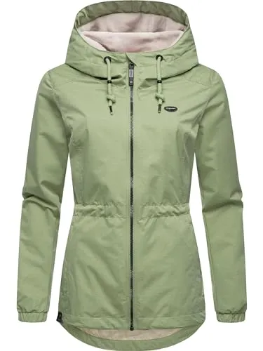 Ragwear Damen Übergangsjacke Dankka Tech Dusty Green Gr. M - Funktionsjacke für Damen mit wasserfestem Obermaterial und kuschlig gefütterter Kapuze, ideal für Outdoor-Aktivitäten in der Übergangszeit.