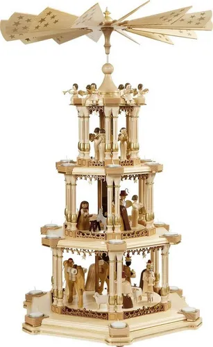 Richard Glaesser Weihnachtspyramide Barocke Spiegelpyramide Heilige Familie - Weihnachtspyramiden, handgefertigte 86 cm hohe Pyramide aus dem Erzgebirge, ideal für stimmungsvolle Teelicht-Dekoration und festliche Atmosphäre.