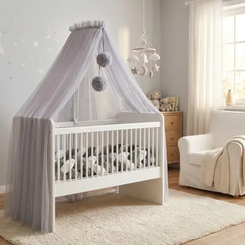 Baby Fancyroom Betthimmel aus 12 Meter Tüll - Betthimmel für Kinderbett in hellgrau, aus hochwertigem Tüll, sorgt für eine gemütliche und traumhafte Atmosphäre im Schlafzimmer.