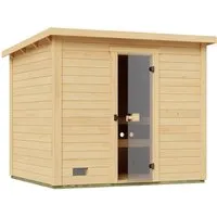 Weka Saunahaus Kaapi 4 mit Kompakt-Ofen - Geräumiges Saunahaus für gesellige Runden, ideal für kleine Gärten. Inklusive 9,0 kW Saunaofen für entspanntes finnisches Saunieren. Einfache Montage dank umfassendem Zubehör.