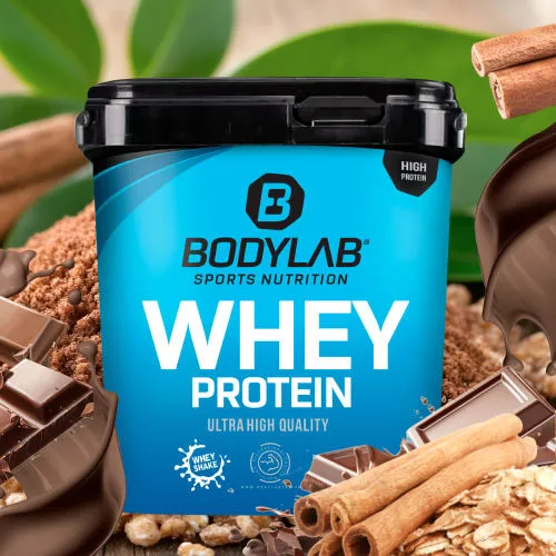 Bodylab24 Whey Protein Pulver - Cinnamon Cereal Dark Chocolate, 1kg - Molkenproteine mit bis zu 80% Eiweißanteil, ideal für Muskelaufbau und Fitness. Perfekte Löslichkeit in Milch und Wasser, ohne Aspartam.