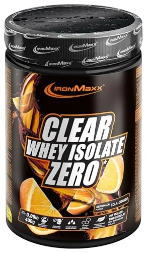 IronMaxx Clear Whey Isolate Zero - Cola Orange 400g Dose | Klares Molkenprotein-Isolat ohne Zucker | Laktosefreies Clear Protein | Protein Limonade mit fruchtig-erfrischendem Geschmack