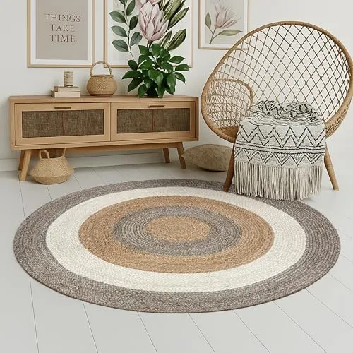 MY-RUG Jute Teppich rund 200 cm | Handgewebter Sisalteppich für Wohnzimmer - Weicher, handgemachter Juteteppich in einzigartigem Naturdesign für ein gemütliches Zuhause. Pflegeleicht und schmutzabweisend, ideal für jeden Raum. Qualität aus 100 % Jute, nachhaltig und langlebig.