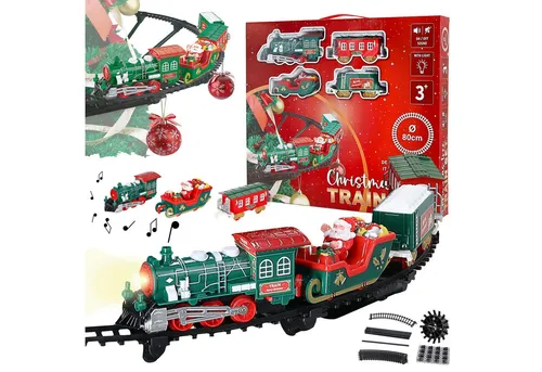 CEPEWA Spielzeug-Eisenbahn Weihnachtszug für Tannenbaum - Spielzeugeisenbahn mit 3 Waggons und Lokomotive, sorgt für festliche Stimmung mit Licht und Sound – ein Highlight für jeden Weihnachtsbaum.