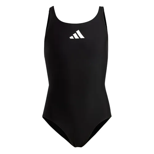 Adidas Solid Small Logo Badeanzug Mädchen schwarz weiß Gr 110 - Stylischer Badeanzug für Mädchen mit G-förmigem Rückendesign. Hergestellt aus 78 % recyceltem Material, ideal für den Einsatz im Schwimmbad.