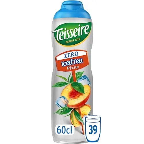 Teisseire Zuckerfrei, Sirup Eistee Pfirsichgeschmack für Erfrischungsgetränke, Cocktails, Flasche 60 cl