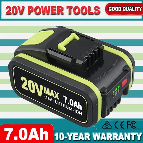 WORX PowerShare WA3553 Akku Set 20V Max - 7,0Ah - Elektrowerkzeug-Akkus mit hoher Kapazität von 7 Ah, ideal für längere Einsatzzeiten und leistungsstarke Geräte.