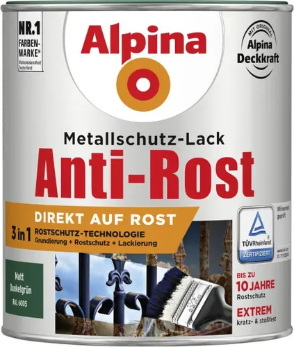 Alpina Metallschutz-Lack Anti-Rost 750 ml dunkelgrün matt Metallack Schutzlack
