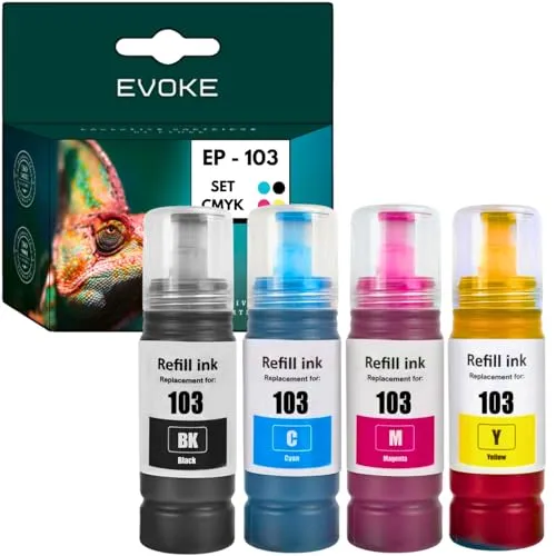 EVOKE 103 XL Patronen Set kompatibel zu Epson EcoTank L3251 L3250 L3150 L3151 L3260 L3256 (CMYK Set) 27000 Seiten 280 ml