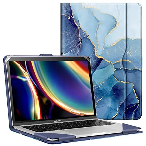 Fintie Hülle Kompatibel mit MacBook Air 13.6 (2024-2022 M3 M2), MacBook Air 13 (2020-2018 M1) / Pro 13 (2022-2016 M2 M1), Folio Book Schutzhülle mit Dokumentschlitze, Ozean Marmor