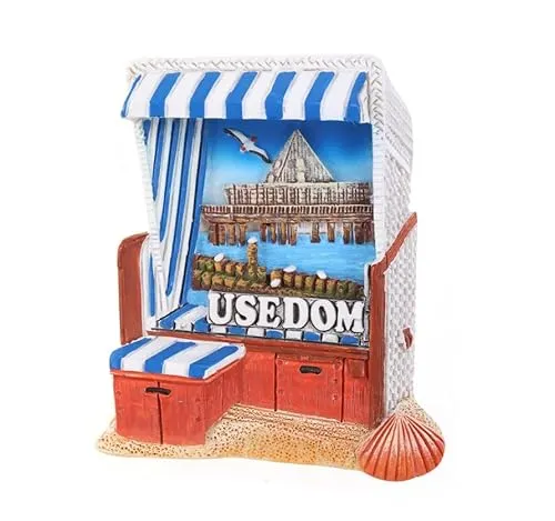 Usedom Insel Ostsee Strandkorb Poly Souvenir Magnet Germany Neu