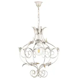 ONLI Hängeleuchte Contessa, Weiß - Elegante Beleuchtung für Ihr Zuhause - Lampen - Stilvolle Hängeleuchte aus Eisen mit kunstvollen Blattverzierungen, die einen charmanten rustikalen Look verleiht.