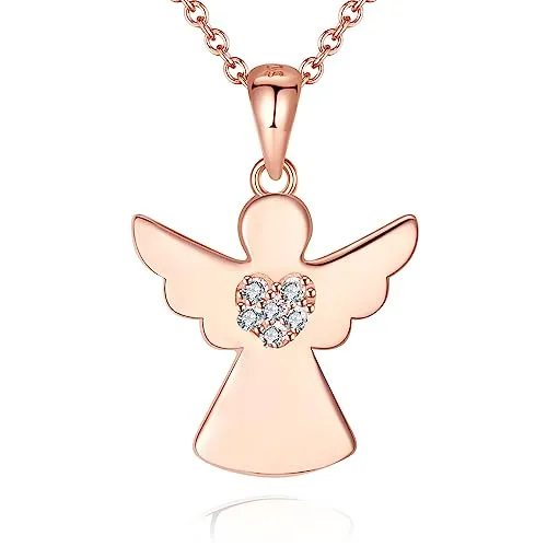 Schutzengel Kette Anhänger Damen Rosegold Silber 925, Mutter Tochter Kette Mama, Schutzengel Taufe Glücksbringer Engel Halskette Mädchen Kinder, Kommunion Schulanfang Schulkind Geschenke Mädchen