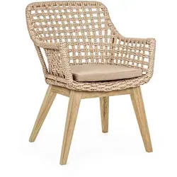 Gartenstuhl Madison Viro mit Armlehnen - Hochwertiger Gartenstuhl aus Viro-Geflecht, ideal für Garten, Balkon oder Terrasse. Mit abziehbarem Bezug aus Sunproof Olefin und robustem Massivholz- und Aluminiumgestell.