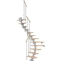 Dolle Mittelholmtreppe Dublin Buche Perlgrau GH bis 315 cm - Innentreppen mit modernem Design, ideal für kleinere Räume. Einfache Montage mit 13 lackierten Buchenstufen und pulverbeschichtetem Geländer für sicheren Halt.