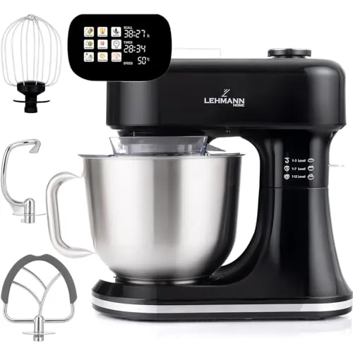 LEHMANN Multifunktions Küchenmaschine mit Display - Knet- & Rührmaschinen: Leistungsstarke 1500-Watt-Maschine mit 12 Geschwindigkeiten, integrierter Waage und Fermentationsfunktion für effizientes Kochen und Backen.