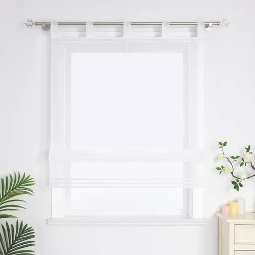 Delien Raffrollo mit Schlaufen - Elegantes Voile Uni für Küche und Wohnzimmer - Rollos aus 100% hochwertigem Polyester, transparent und lichtdurchlässig. Ideal für eine warme Atmosphäre und einfache Installation durch Schlaufen. Pflegeleicht bei 30°C.
