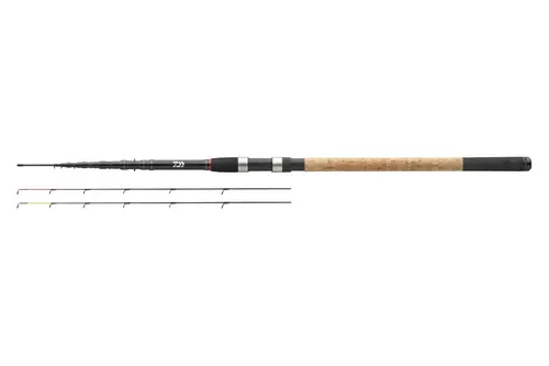 Daiwa Black Widow Tele Feeder 3,60m 120g – Teleskop-Feederrute für Karpfenangeln - Vielseitige Teleskop-Feederrute mit zwei sensiblen Kohlefaser-Feederspitzen für präzise Bisserkennung. Ideal für alle Angeltechniken und bequem im Transport.