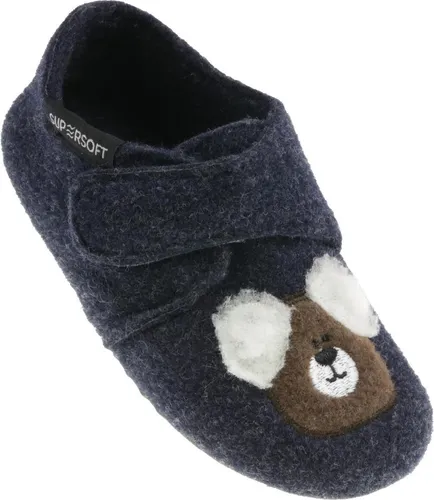 Supersoft Kinder Hausschuh Klett Bärchen - Blau - Größe 30 - Kuschelige Hausschuhe für Kinder in Dunkelblau mit Bärmotiv. Rutschfeste Gummisohle und gepolsterte Innensohle sorgen für Komfort und Stabilität. Ideal für Zuhause oder den Kindergarten.