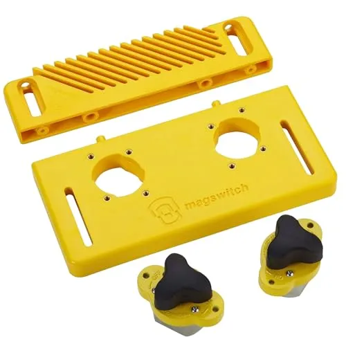 Magswitch Starter Kit Holzverarbeitung – Magnetisches Spannsystem mit Universal Mounting Base & Featherboards – Sicheres Sägen & Spannen – Für Tischsägen & Frästische