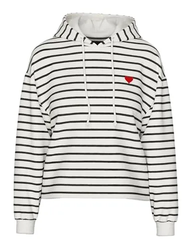 Kapuzensweatshirt "PCCHILLI LS HOODIE STRIPES EMB NOOS BC" - Oberteile: Trendiges Damen-Kapuzensweatshirt mit langem Schnitt, weicher Sweat-Qualität und stylischem Herz-Emblem für ultimativen Komfort und modischen Look.