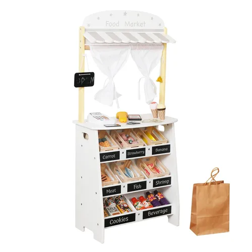 Kaufladen Kinder Kaufmannsladen Holz – Spielzeug für kreatives Rollenspiel - Der Holzsupermarkt begeistert Kinder mit einer geräumigen Theke und vielfältigem Zubehör. Fördert Kreativität und Organisation beim Spielen, ideal für das Kinderzimmer.