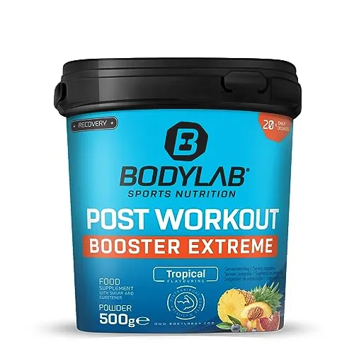 Bodylab24 Post Workout Extreme Fruchtmix 500g - Regeneration nach dem Training - Verzweigtkettige Aminosäuren (BCAA) mit idealem 2:1:1 Verhältnis, 1,7g Kreatin pro Portion und einer perfekten Mischung aus Vitaminen und Mineralstoffen für schnelle Regeneration.
