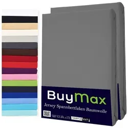 Buymax Spannbettlaken 2-er Set, Jersey 100% Baumwolle - Bettlaken-Set für Matratzen bis 25 cm Höhe, mit rundum Gummizug für perfekten Sitz. Waschbar bis 60°C, pflegeleicht und in elegantem Anthrazitgrau.